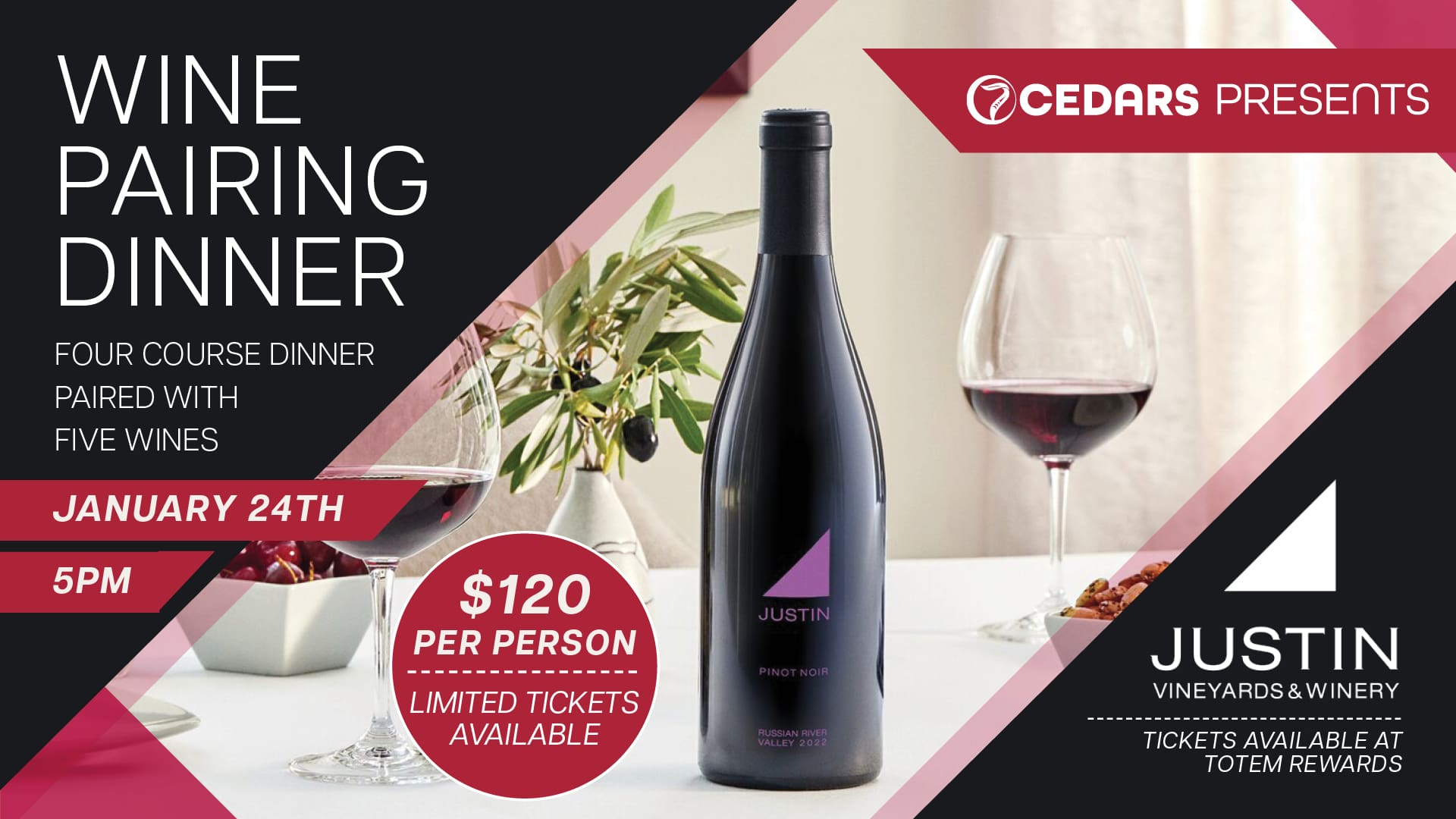 Justin Winery Pairing Dinner